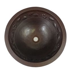 17" Round Copper Bathroom Sink - Floral by SoLuna - Dark Smoke